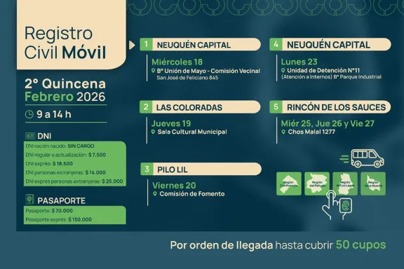 El Registro Civil Móvil anunció su segundo cronograma de febrero.